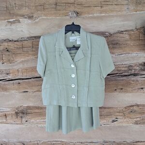 Halmode Sage Green Short Sleeved Pleated Rayon/Linen Midi Skirt Set Size 6P